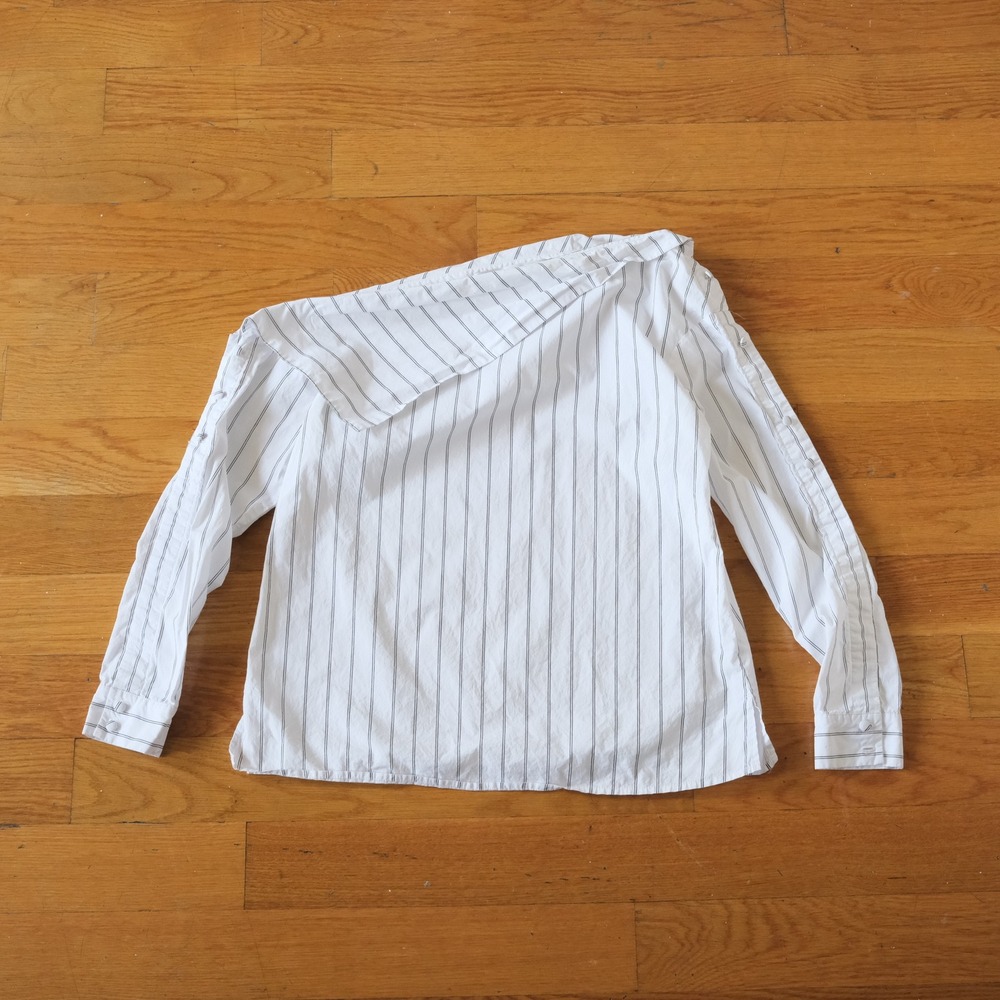 Lovers + Friends Blouse Women White Pinstripe Off Shoulder Asymmetrical S Stripe